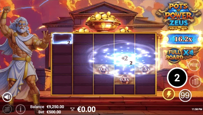 Pots of Power: Zeus - zaslon igre u bonus modu